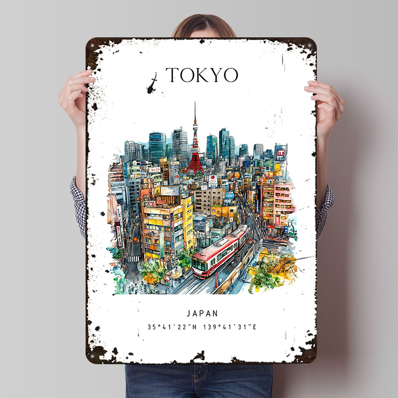 Retro Gaming Tokyo - 東京日本旅行プリントポスターカスタマイズされた壁アートレトロヴィンテージメタルブリキ看板ホームオフィス装飾ゲームデスク装飾用