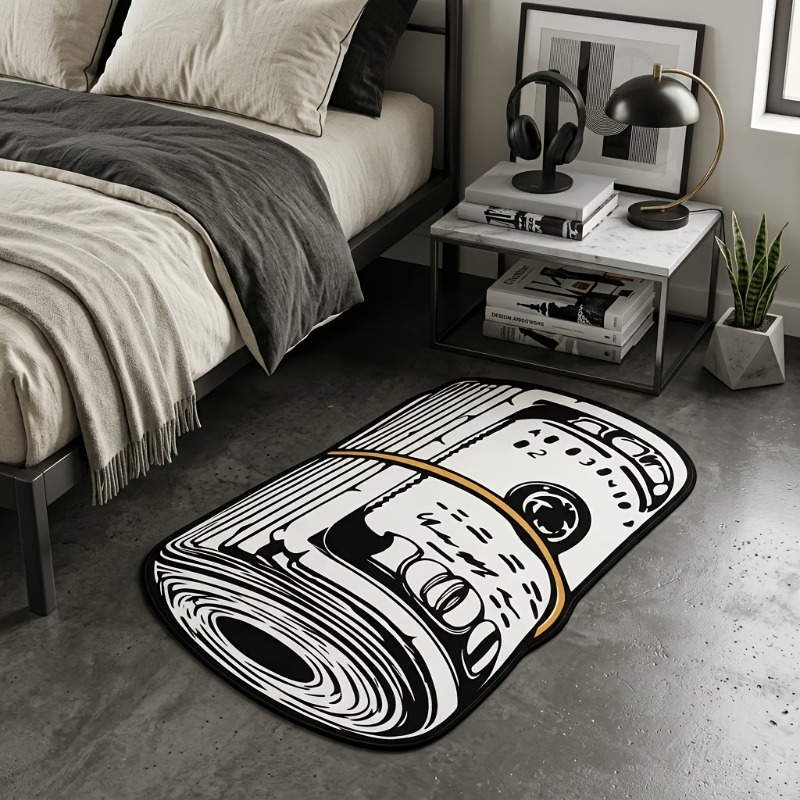 Retro Gaming Rug - アメリカンレトロな巻き上げ式マネーラグ、ユニークな紙幣柄の不規則なカーペット、ゲーミングルーム、寝室、リビングルーム、玄関に最適なトレンディでクリエイティブなカーペット