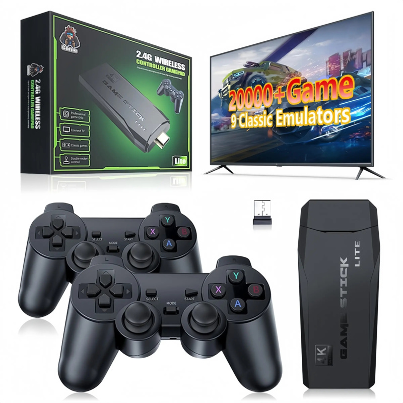 Retro Gaming Hdmi Stick - M8ワイヤレスレトロゲームコンソールHDMI出力プラグアンドプレイ20000ゲーム搭載2.4GHzワイヤレスコントローラービンテージゲームボックス（テレビゲーム用）E