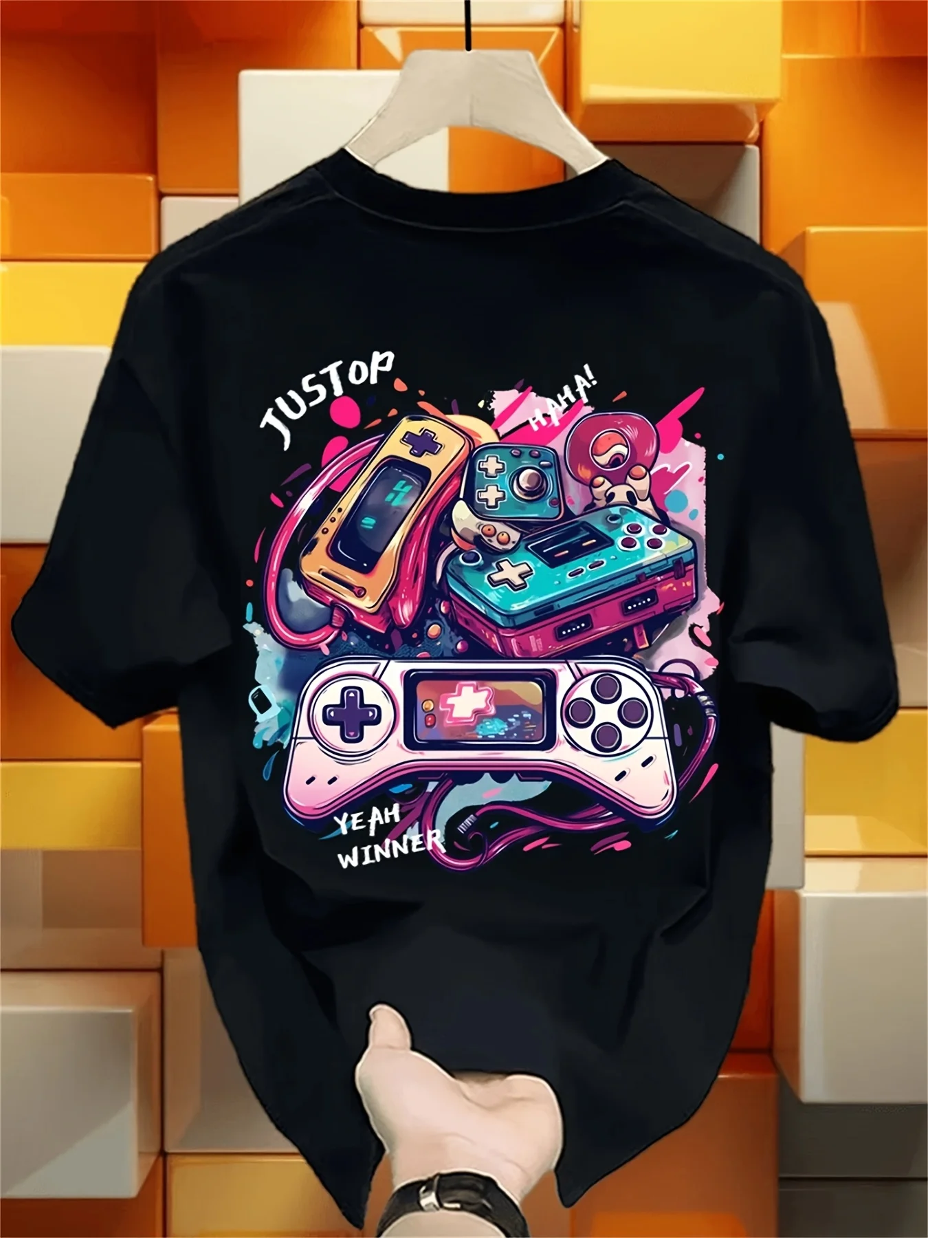 Retro Gaming Jersey - レトログラフィティゲームパッドアート両面プリントTシャツソフトで通気性のあるユニセックスゲーミングヒップホップストリートウェアTシャツ