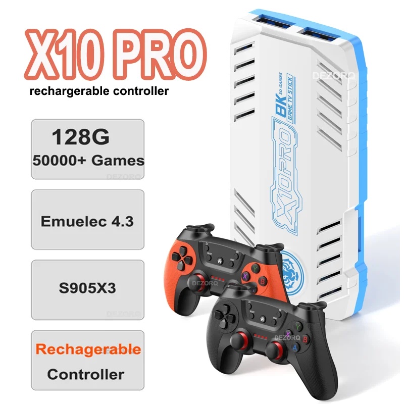 Retro Gaming Pro - 4K X10 ProゲームスティックHDホームビデオゲームコンソール充電式ワイヤレスコントローラー3Dゲーム50エミュレーター50000レトロゲーム