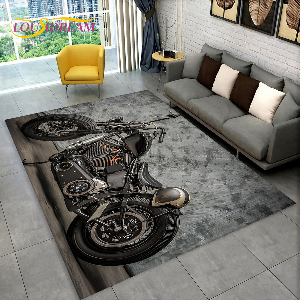 Retro Gaming Rug - ヴィンテージレトロな3Dオートバイエリア,大きなカーペット,リビングルーム,ベッドルーム,室内装飾用の滑り止めフロアマット