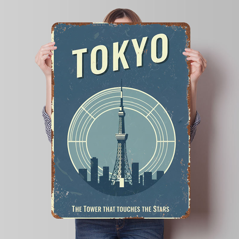 Retro Gaming Tokyo - 東京タワー ヴィンテージ旅行プリントポスター カスタマイズされたレトロウォールアート ヴィンテージメタルティンサイン ホームマンケーブ装飾 ゲーム用