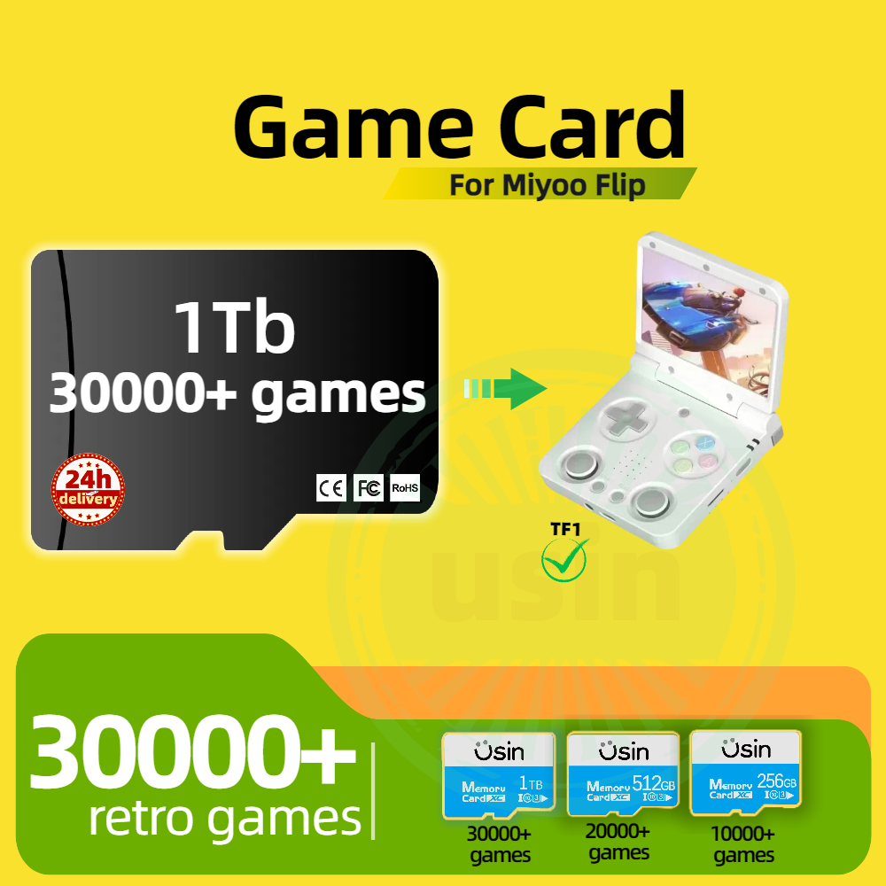 Retro Gaming Pro - Miyoo Flip 30000+レトロクラシックゲームカードPS1 PSPハンドヘルドゲームメモリTF SD H-Speed