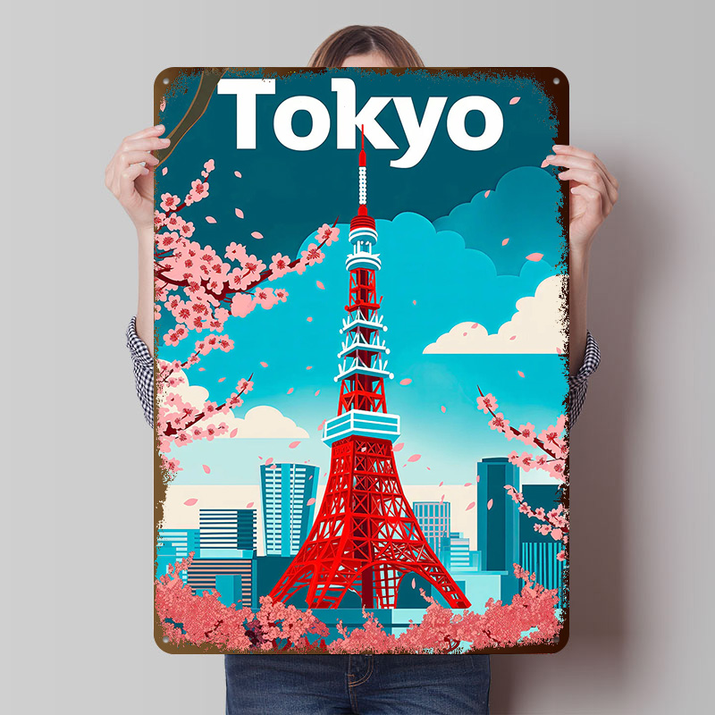 Retro Gaming Tokyo - 東京旅行ブリキポスターカスタムウォールアートヴィンテージメタルサインレトロブリキ飾り板オフィス装飾ゲームルーム浴室装飾用