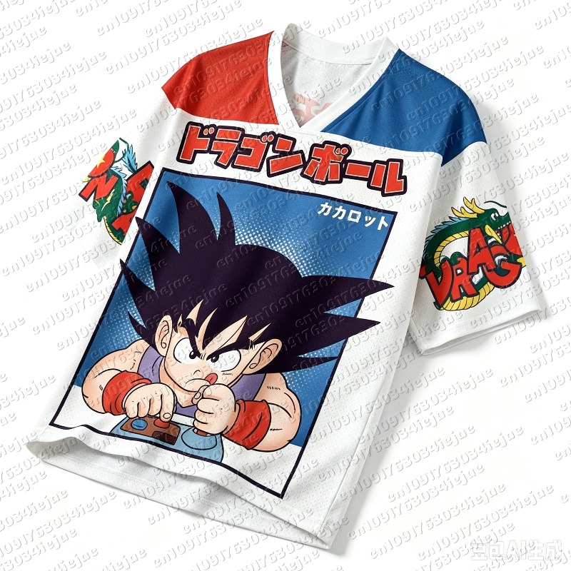 Retro Gaming Jersey - ドラゴンボール 子供悟空 レトロゲーミング Vネックジャージ、速乾性通気性メッシュTシャツ 男性 女性