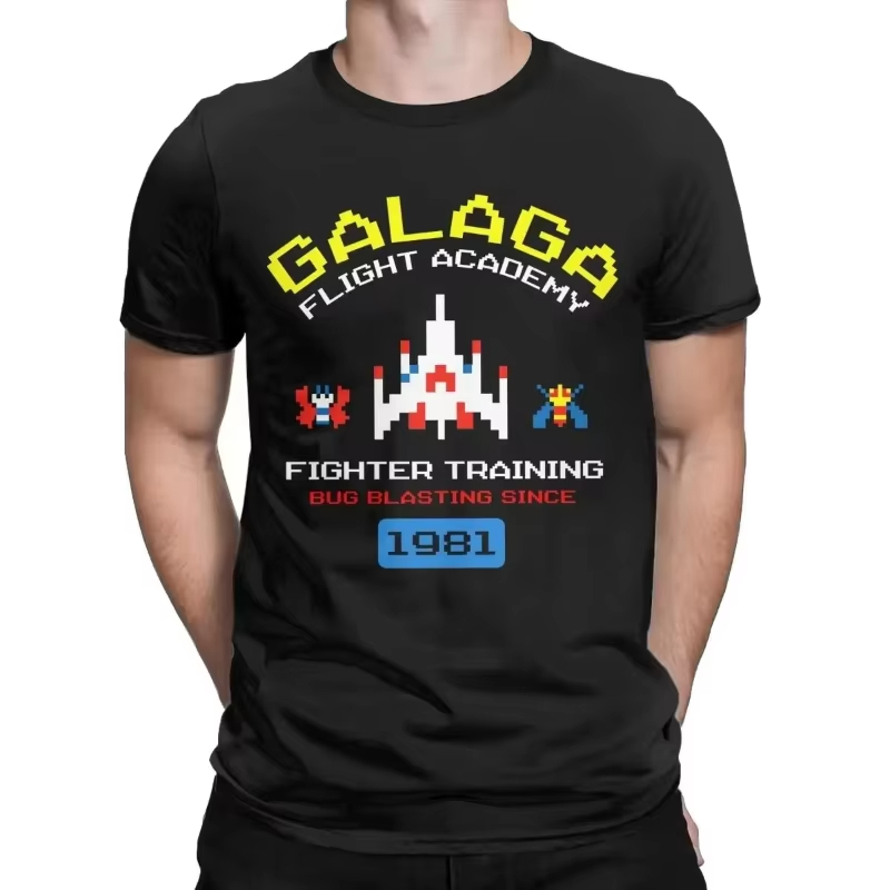 Retro Gaming Gamestop - クールなアーケードゲーム「ガラガ」のレトロな80年代風インベーダー宇宙ゲームエイリアンTシャツ メンズ コットン製 ギフトアイデア 夏服