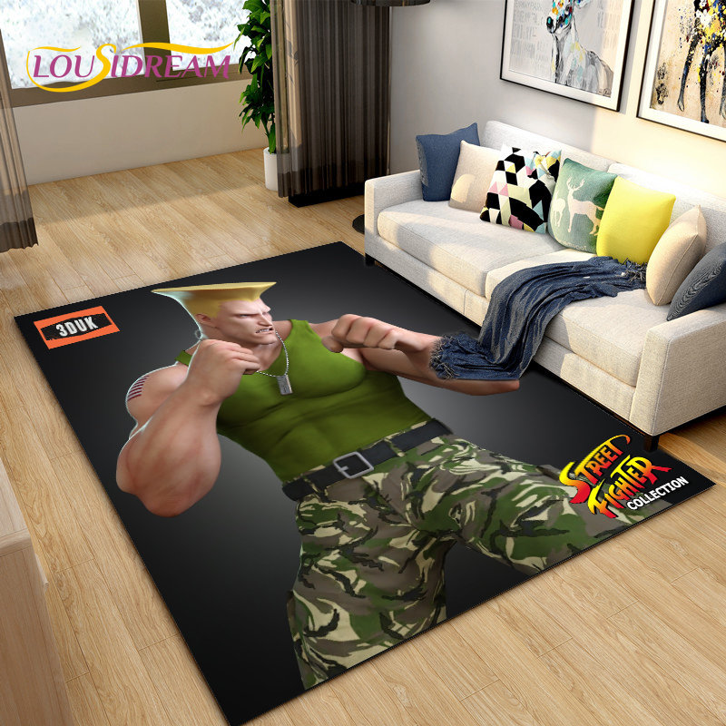 Retro Gaming Rug - 子供のためのレトロな滑り止めゲームマット,ストリートファイターエリア,リビングルーム,ベッドルーム,室内装飾用のカーペット