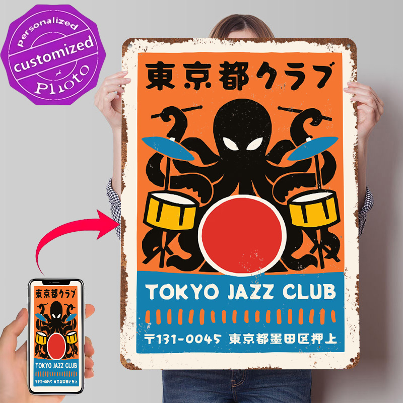Retro Gaming Tokyo - 東京ジャズクラブメタルポスターカスタマイズされたウォールアートレトロヴィンテージメタルサイン男性用洞窟部屋の装飾品オフィス装飾ゲーム用