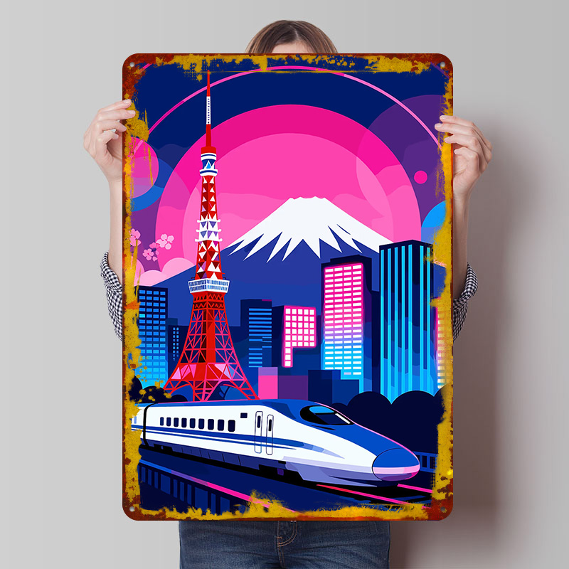 東京の街並みと新幹線のポスター、カスタマイズされたウォールア - Retro Gaming Tokyo のレビューと価格