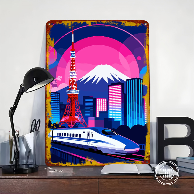 東京の街並みと新幹線のポスター、カスタマイズされたウォールア - Retro Gaming Tokyo のレビューと価格
