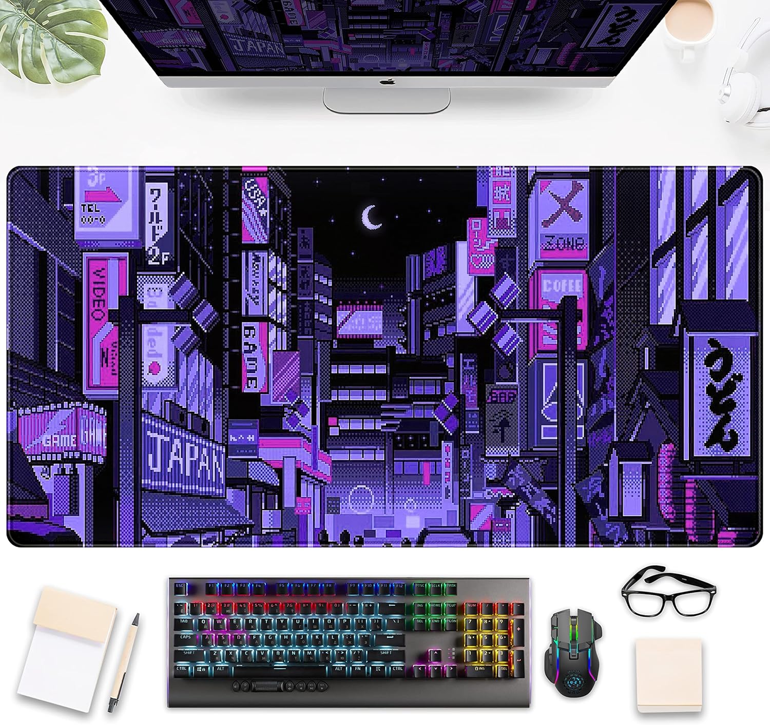 東京ストリート パープル ネオン ピクセル マウスパッド – - Retro Gaming Tokyo のレビューと価格