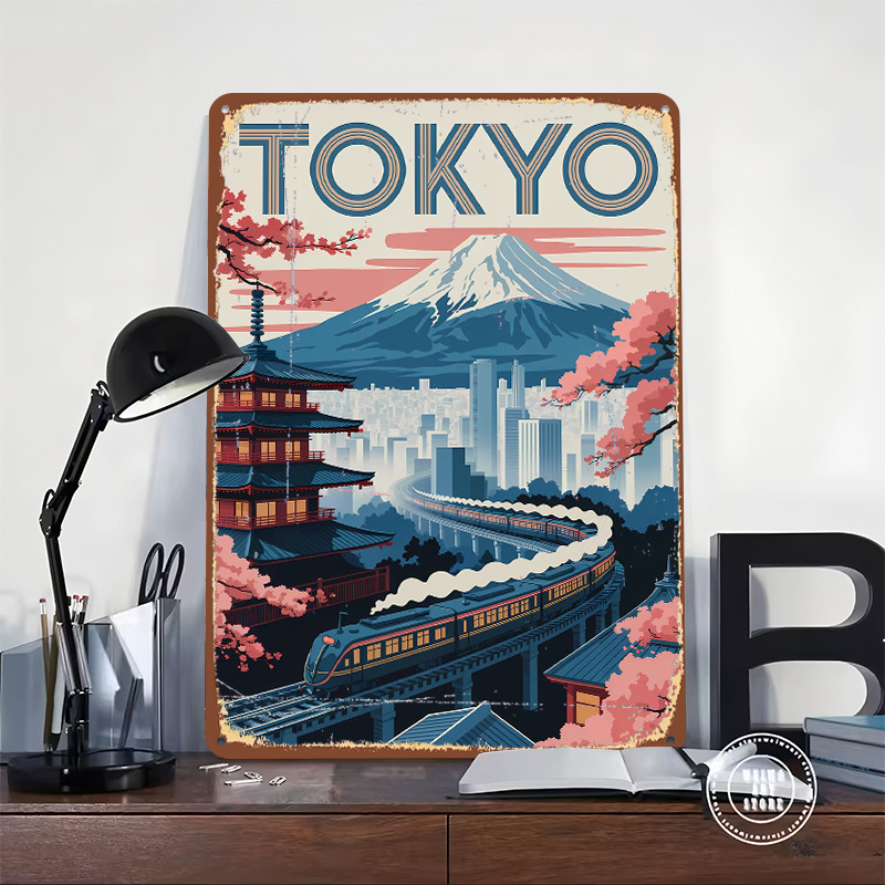 東京旅行 トレインと塔の絵柄ブリキポスター カスタムウォール - Retro Gaming Tokyo のレビューと価格