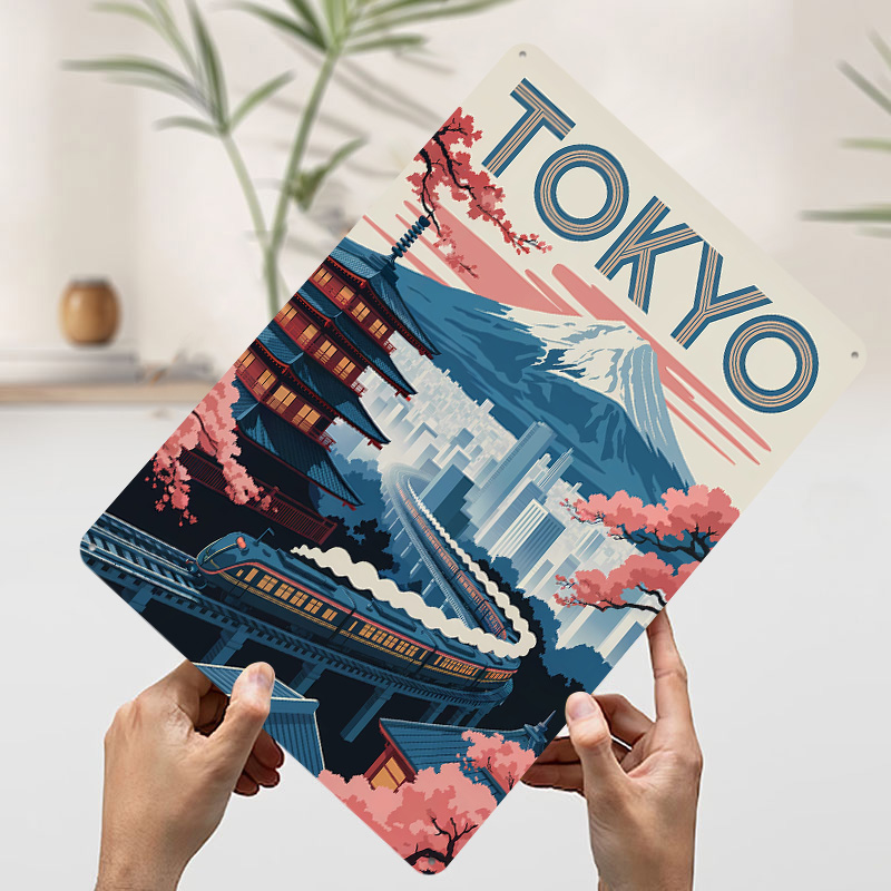 東京旅行 トレインと塔の絵柄ブリキポスター カスタムウォール - Retro Gaming Tokyo のレビューと価格