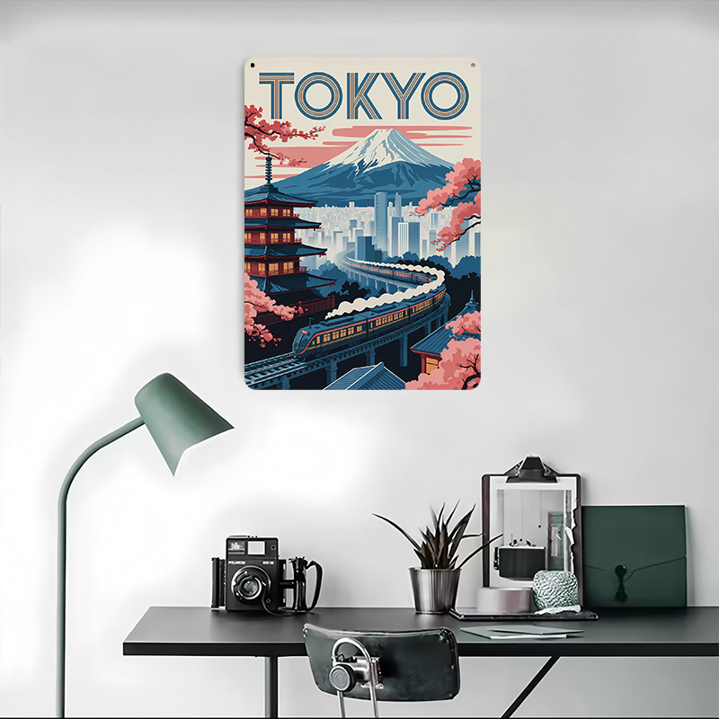 東京旅行 トレインと塔の絵柄ブリキポスター カスタムウォール - Retro Gaming Tokyo のレビューと価格
