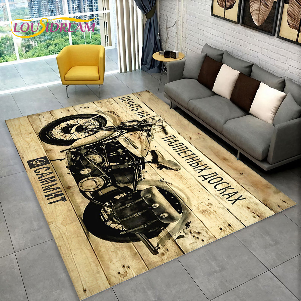 ヴィンテージレトロな3Dオートバイエリア,大きなカーペット, - Retro Gaming Rug のレビューと価格
