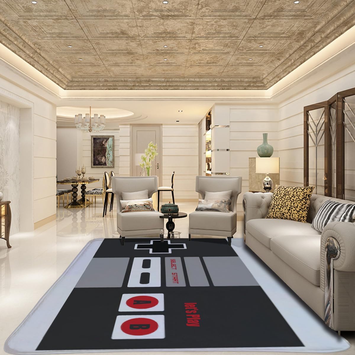 ビンテージNESコントローラーをテーマにしたラグ、滑り止めマ - Retro Gaming Rug のレビューと価格