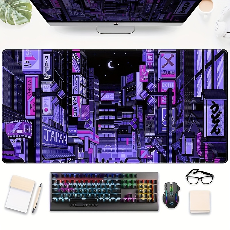 XXL 東京ストリートデスクマット、鮮やかなパープルレトロア - Retro Gaming Tokyo のレビューと価格